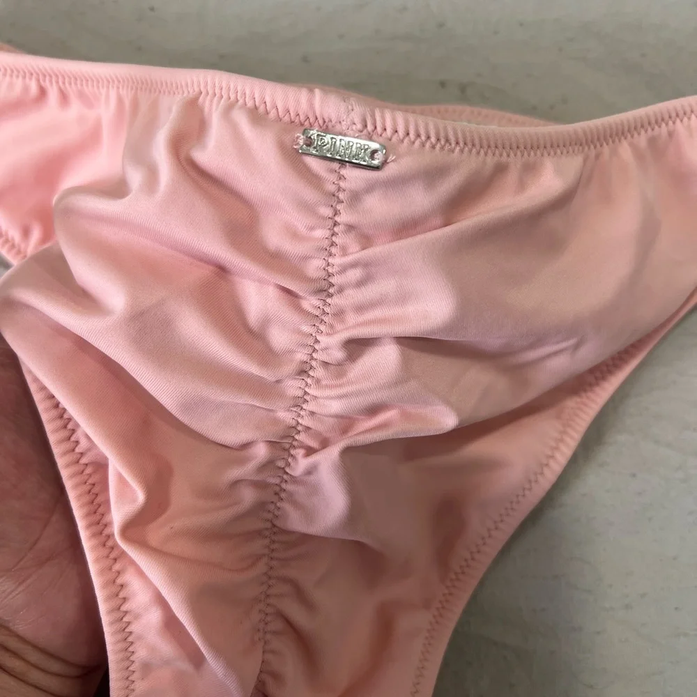 PINK Victoria's Secret Light Pink Ruched Bikini Bottoms - Picture 1 of 8